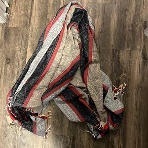 Paisley striped blue cream spring scarf